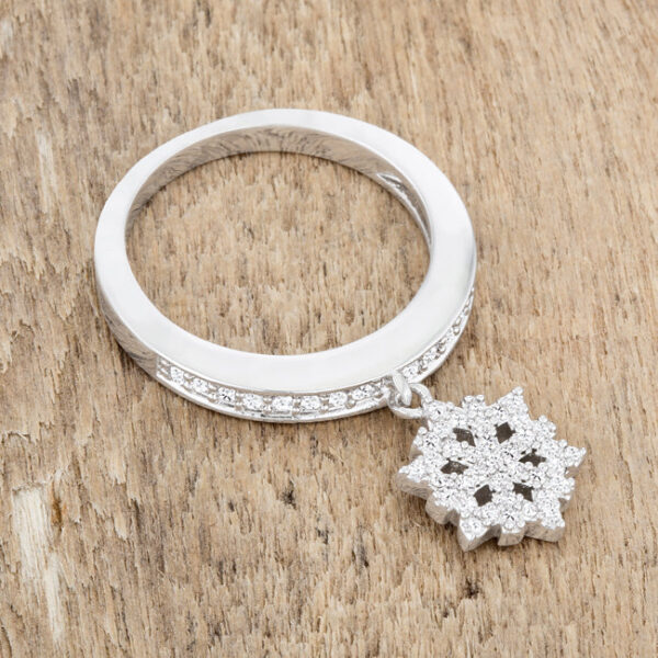 Snowflake cubic zirconia band in rhodium plated over lead free alloy (brass) with a pave setting.