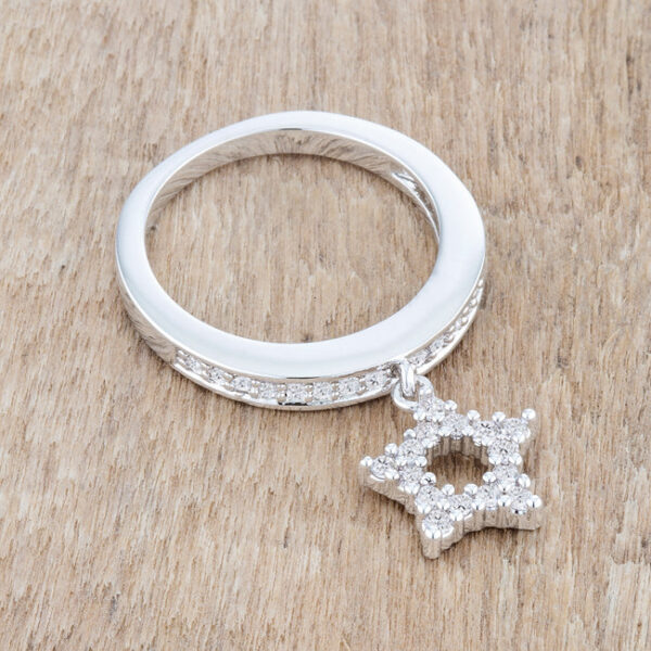 Ring shown alone against a plain background, showing its rhodium plated finish