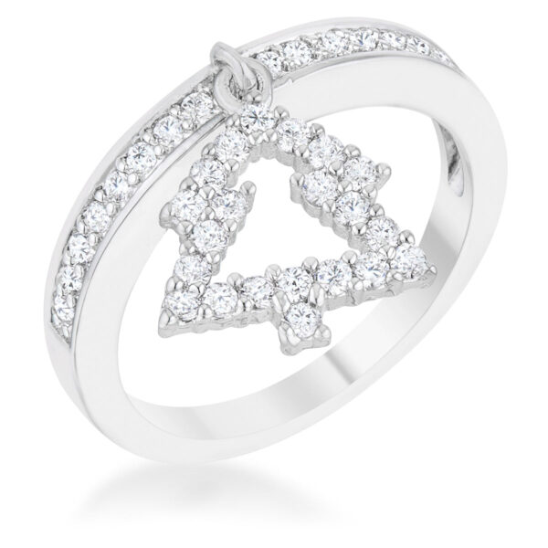 Christmas tree charm ring with round pave-set cubic zirconia and 0.3 ct total carat weight on rhodium plated over lead free alloy (brass).