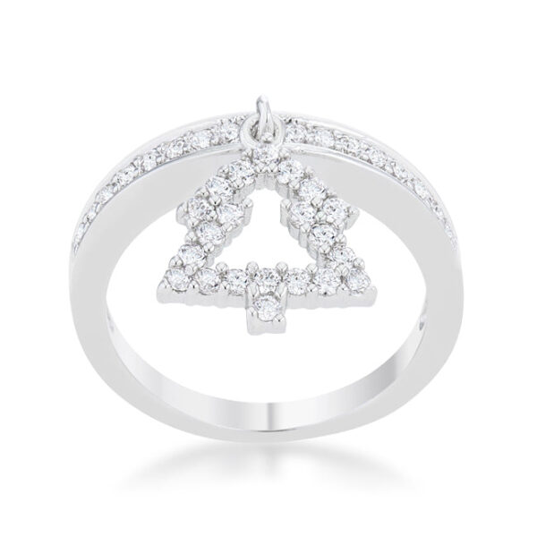 Christmas tree charm ring with round cubic zirconia in a pave setting and 0.3 ct total carat weight.