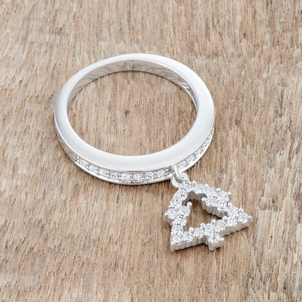 Christmas tree charm ring with 1.15 Mm round cubic zirconia accent stones in a pave setting.