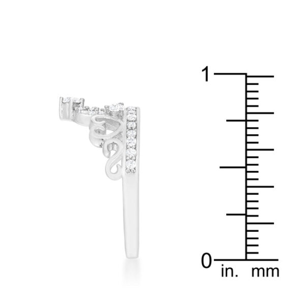 Heart crown ring in rhodium plated over lead free alloy (brass) with round cubic zirconia