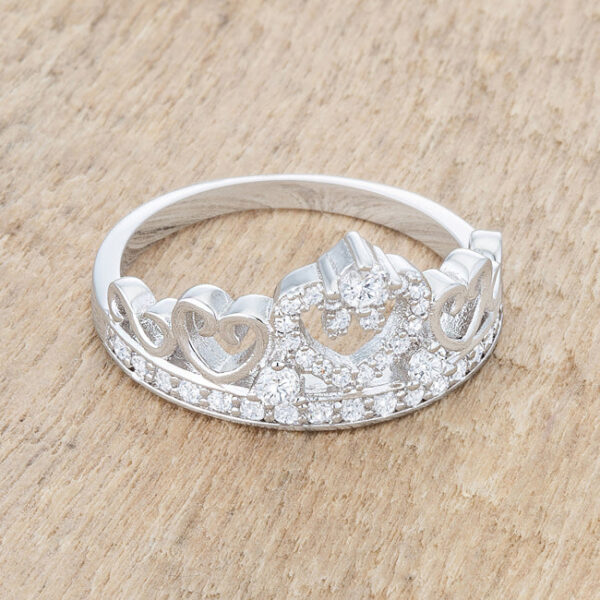 Simple heart crown ring with 1.15 Mm round cubic zirconia accent stones