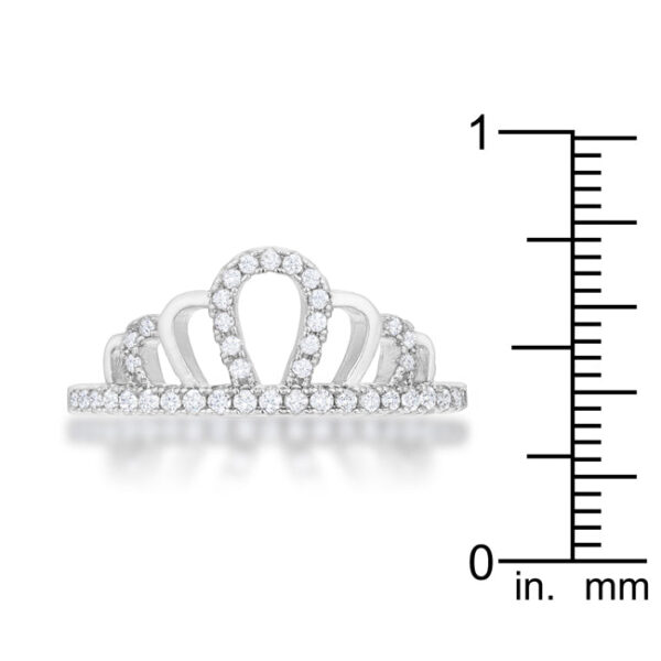 Round 1 Mm cubic zirconia crown ring in rhodium plated over lead free alloy (brass).