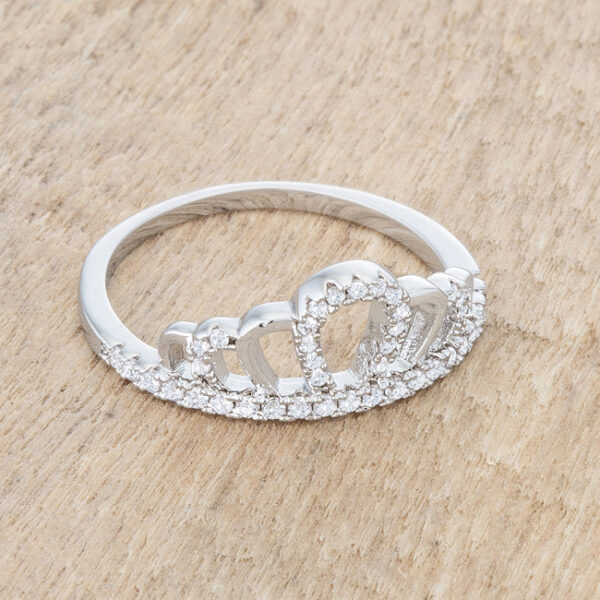Classic 1.5mm crown ring in rhodium plated over lead free alloy (brass) with round cubic zirconia.