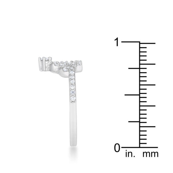 Classic crown design in rhodium plated over lead free alloy (brass) with 0.36 ct total carat weight of round cubic zirconia.
