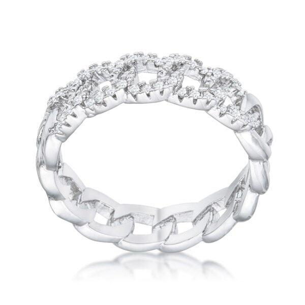 Close angle of the interlocking chain ring showing individual cubic zirconia stones