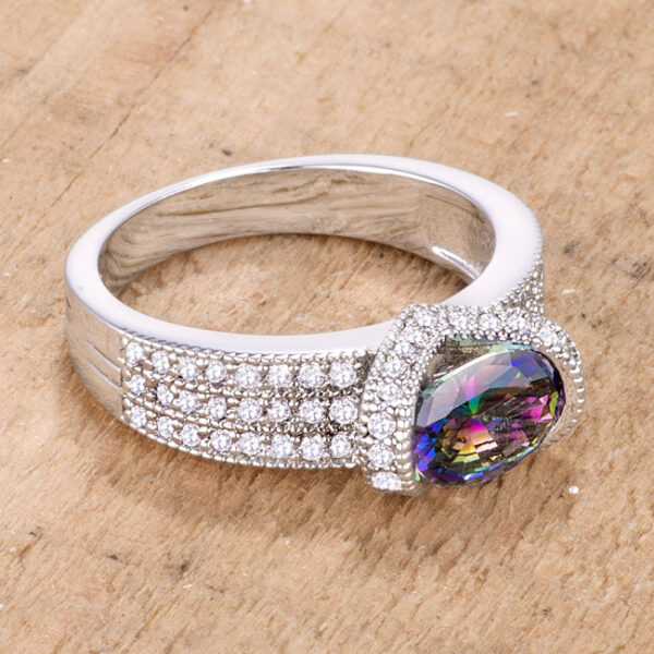 Classic 3.5mm ring with round cubic zirconia in a prong setting, rhodium plated over lead free alloy (brass).