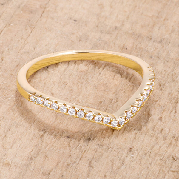 Chevron cubic zirconia ring in gold tone.