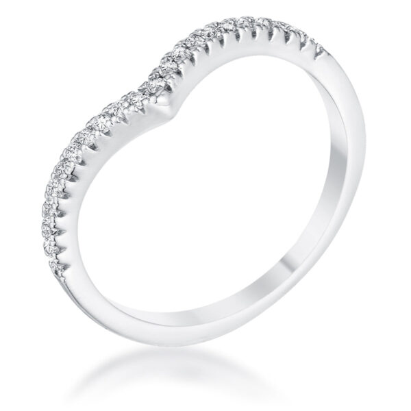 Rhodium plated chevron ring with round 1.25mm cubic zirconia in prong settings.