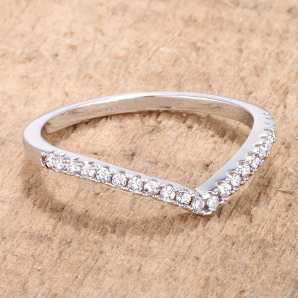 Rhodium plated chevron ring with round cubic zirconia and 0.22 ct total carat weight.