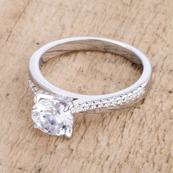 Contemporary dainty ring with clear round cubic zirconia, 1.4 ct total carat weight, and a 2.5mm band.