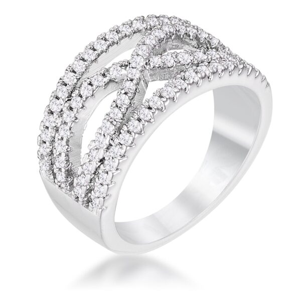 Classic twist 3mm ring in rhodium plated over lead free alloy (brass) with round 1mm cubic zirconia in prong settings