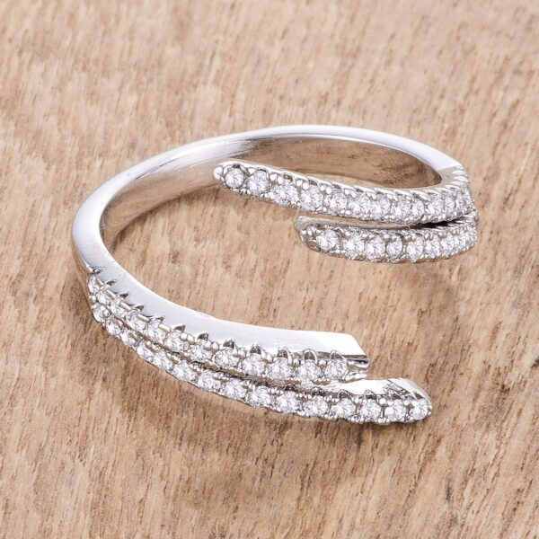 Classic wrap ring in silver tone over lead free alloy (brass) with 1.12 ct total carat weight of round cubic zirconia in prong settings