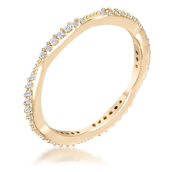 Round 1.3mm cubic zirconia micro pave set in a 1.7mm gold tone over lead free alloy (brass) eternity ring.