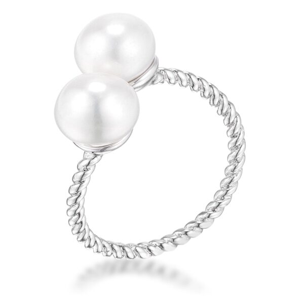 Twisted rope freshwater pearl wrap ring in silver tone over lead free alloy (brass), with an 8mm clear pearl and nacre.