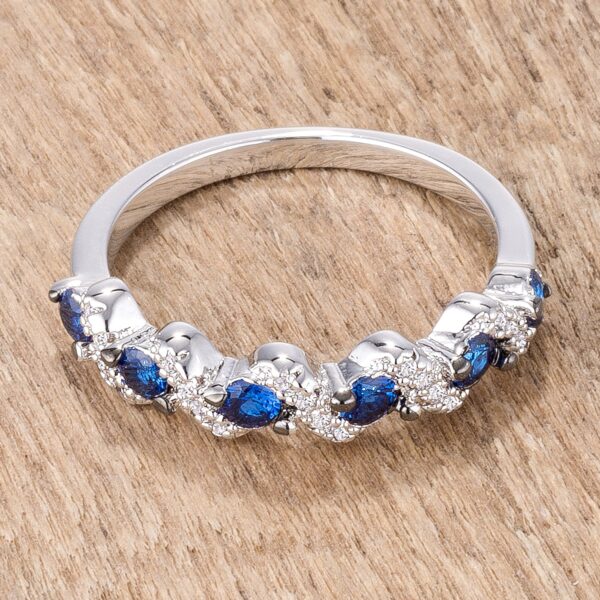 Contemporary 2mm S-shape half eternity band in silver tone over lead free alloy (brass) with round cubic zirconia and hematite.