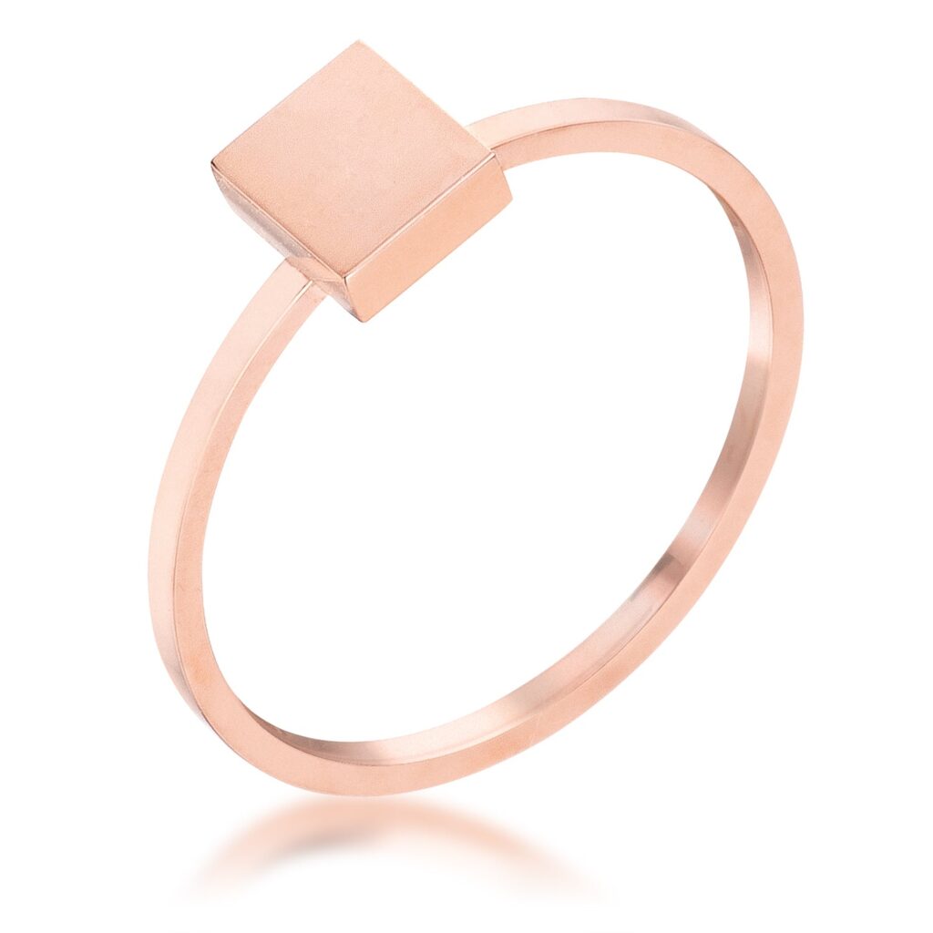 Square stackable ring in rose gold plated stainless steel, shown from the front