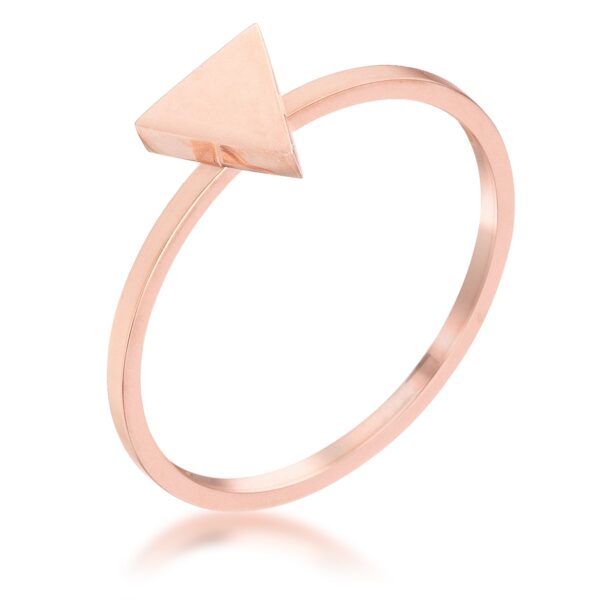 Rose gold plated stainless steel triangle stackable ring shown from the front
