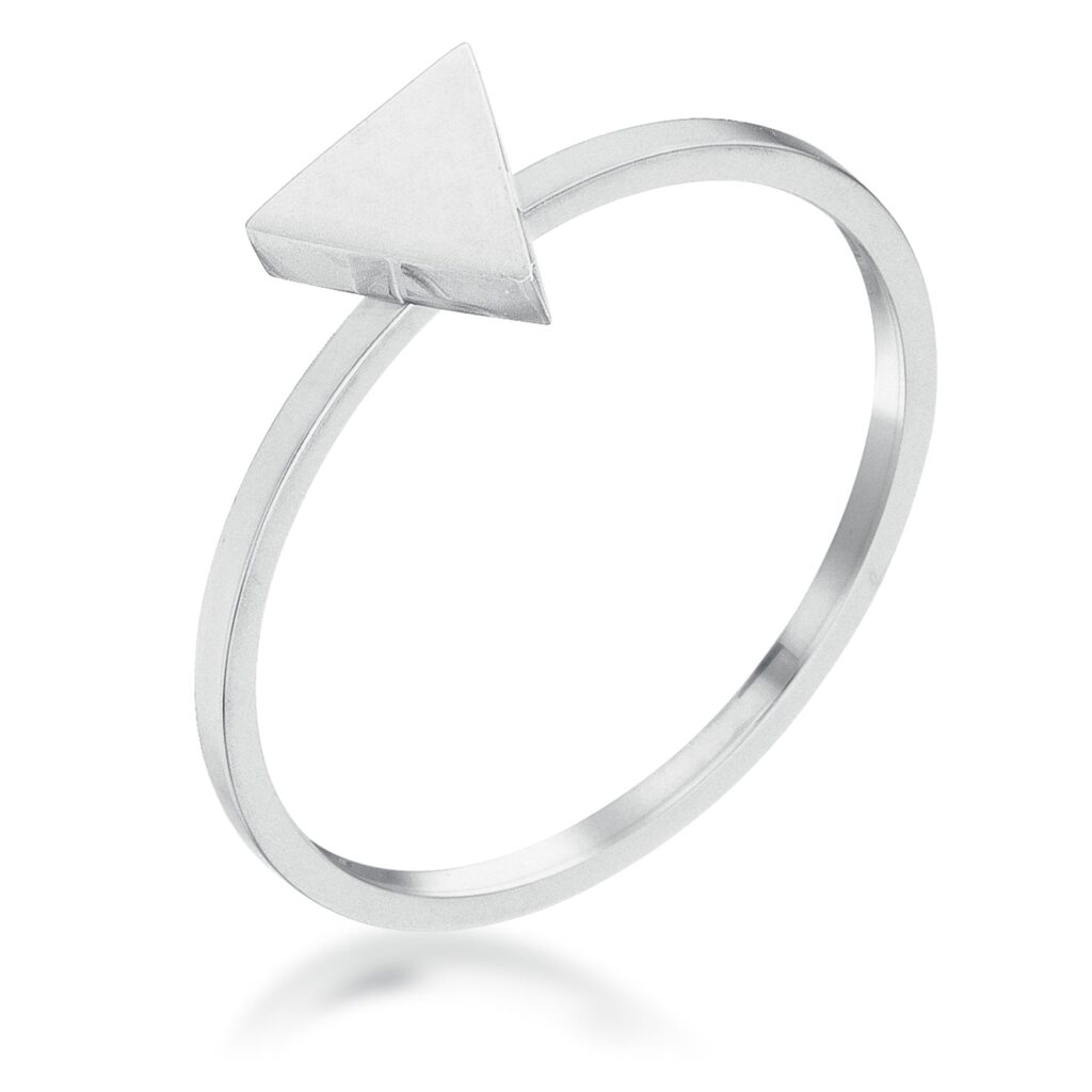 Silvertone triangle stackable ring shown alone against a plain background