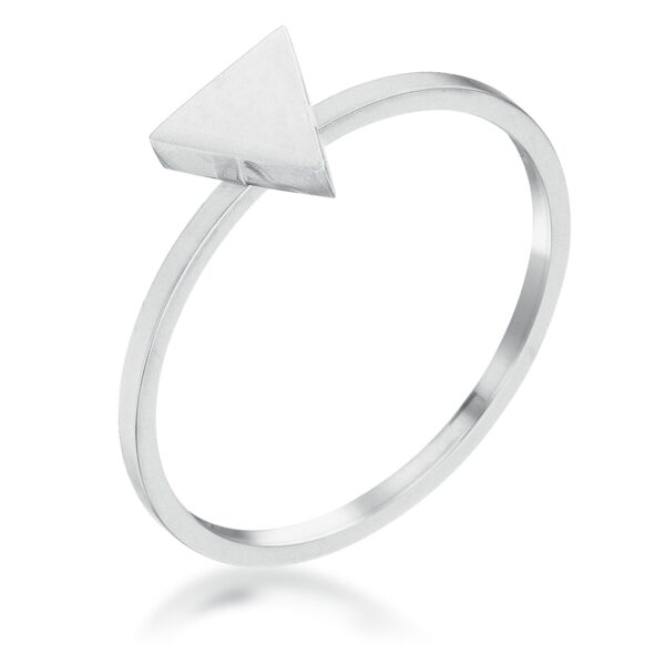 Silvertone triangle stackable ring shown alone against a plain background
