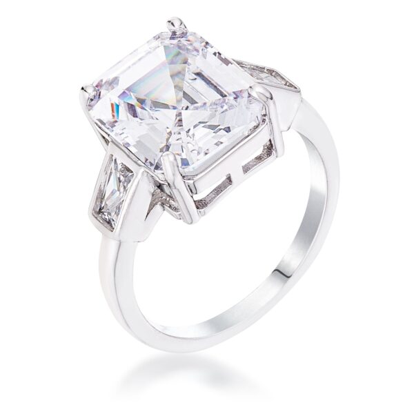 Ring with three light blue cubic zirconia stones on a silvertone plated over rhodium plated band
