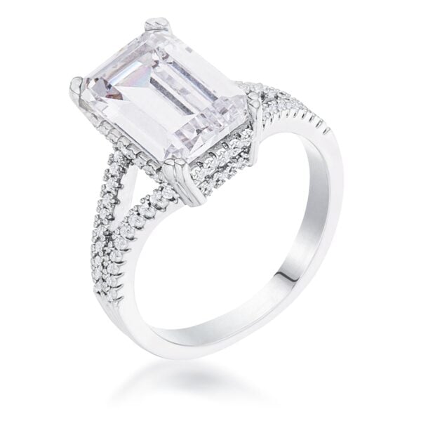 Silver tone wishbone ring with clear cubic zirconia