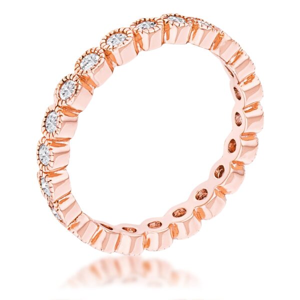 Dotted clear round cubic zirconia bezel eternity ring in rose gold tone over brass