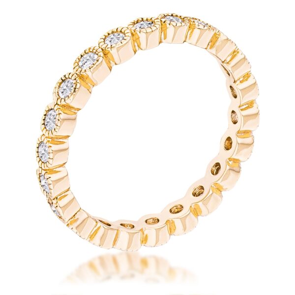 Gold tone over brass dotted clear cubic zirconia round bezel eternity ring