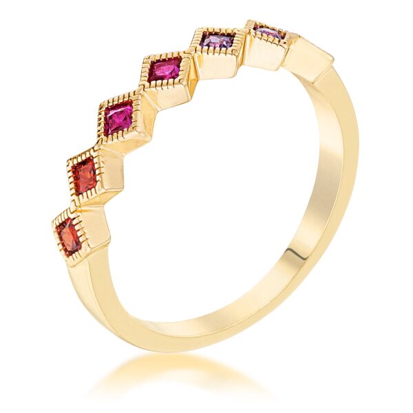 Multi-colored 2mm cubic zirconia septem princess cut half eternity band in gold tone over brass