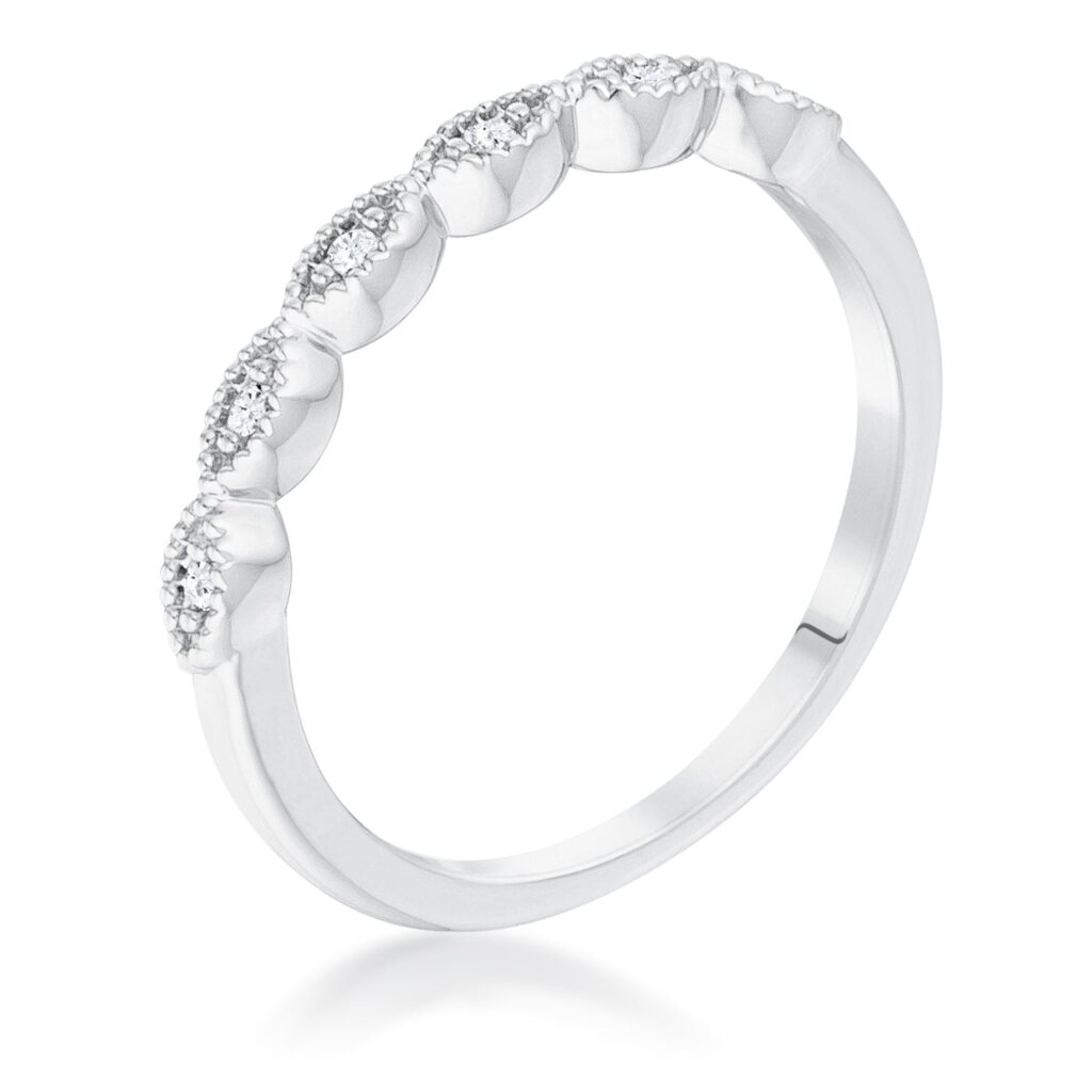 Silver tone over brass sextus marquise delicate stackable ring with clear cubic zirconia.