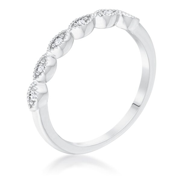 Silver tone over brass sextus marquise delicate stackable ring with clear cubic zirconia.
