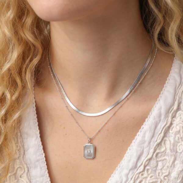 Stainless Steel Crystal Sunburst Rectangular Charm - alternate view 2