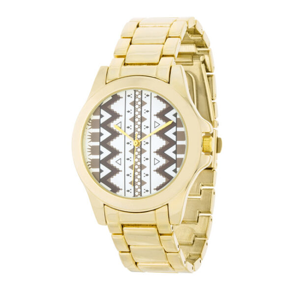 Gold Watch with goldtone plated stainless steel case shown face-on