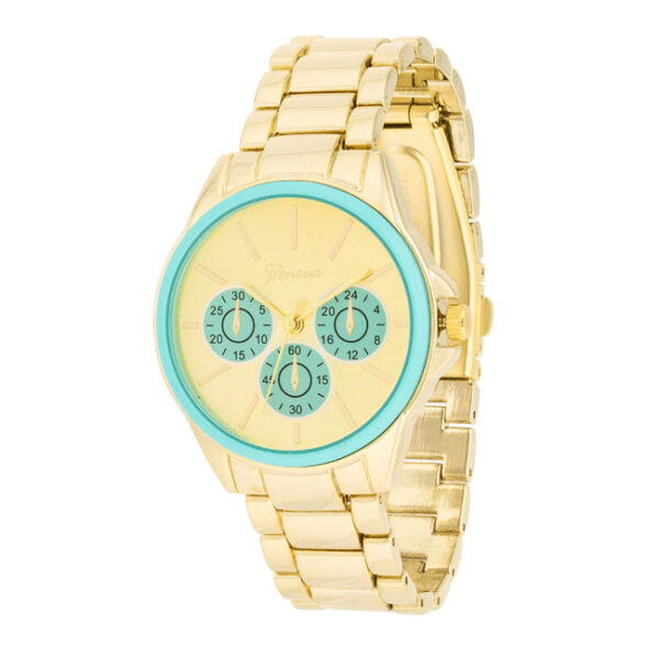 Gold-toned link bracelet watch with chronograph-style dials