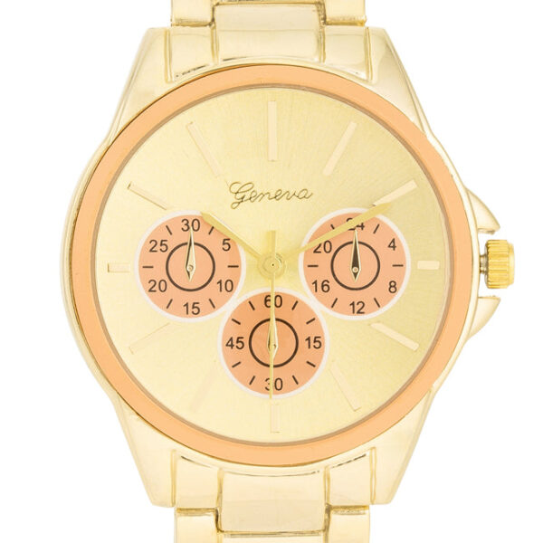 Close-up of face showing sub-dials and dial detail in gold tone