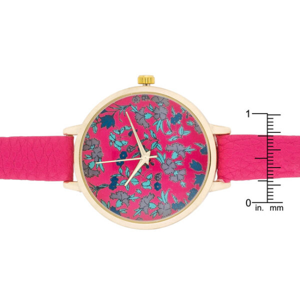 Full view of the gold plated watch with floral dial and band
