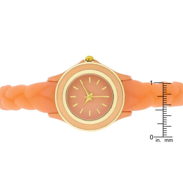 Watch face and strap shown at an angle showing the case profile