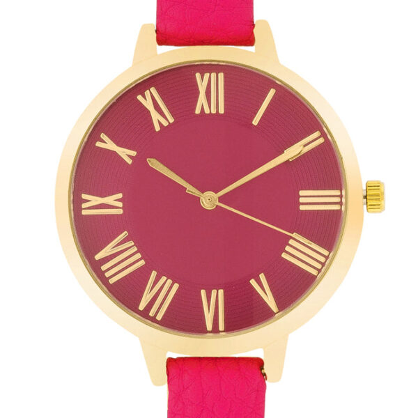 Watch shown at an angle displaying the strap length and case profile
