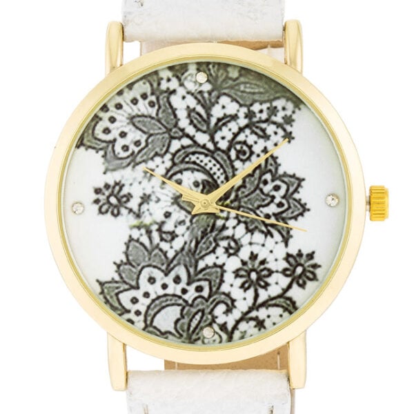 Side angle of the gold plated stainless steel watch case and band