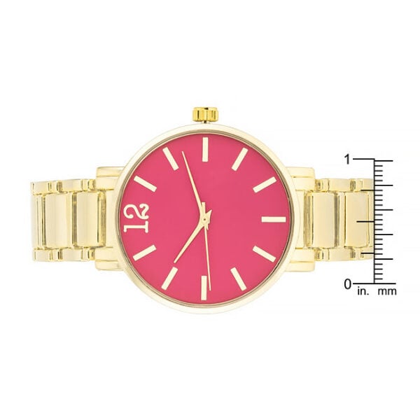 Gold-toned link band of the watch shown in detail