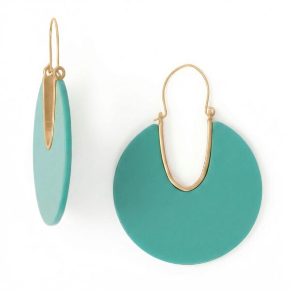 Matte Gold Tone Round Teal Acrylic Wire Drop Fashion Earrings