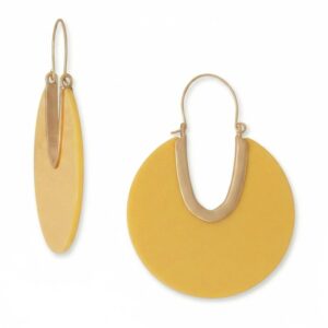 Matte Gold Tone Round Yellow Acrylic Wire Drop Fashion Earrings