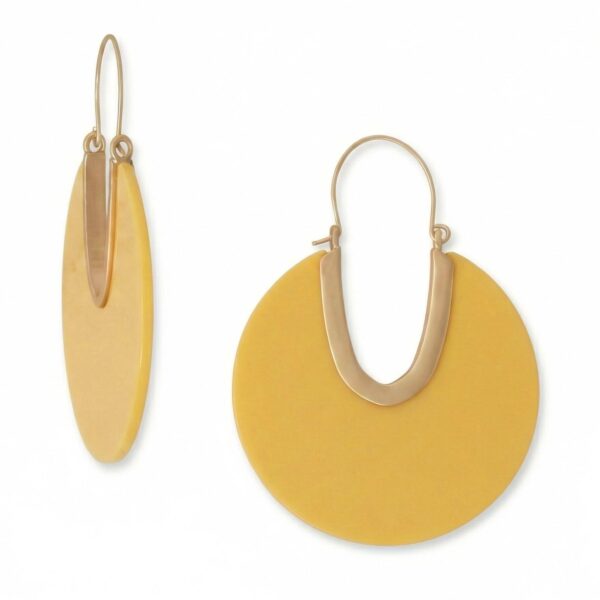 Matte Gold Tone Round Yellow Acrylic Wire Drop Fashion Earrings