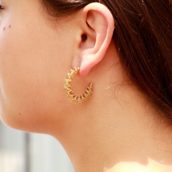 18 Karat Gold PVD Stainless Steel Wired Statement Hoop Earrings - alternate view 2