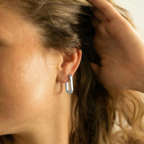 Stainless Steel Oval Square Tube Hoop Earrings - alternate view 2