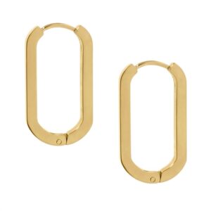 18 Karat Gold PVD Stainless Steel Oval Square Tube Hoop Earrings