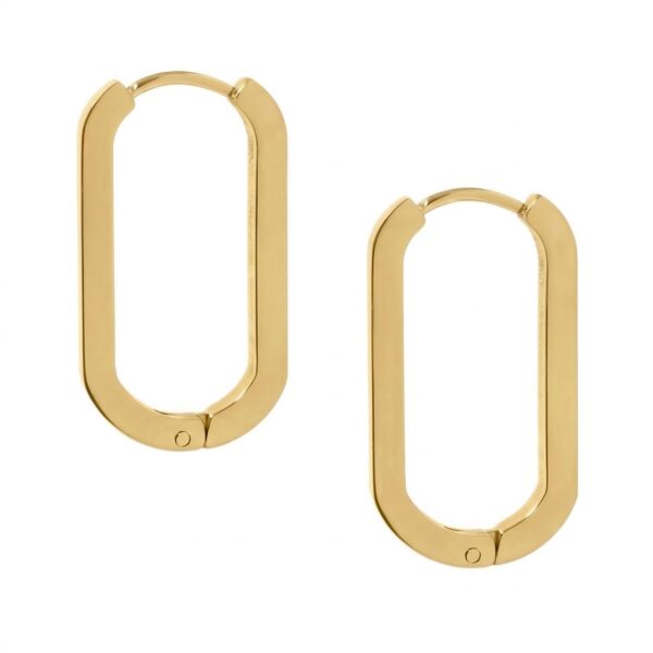 18 Karat Gold PVD Stainless Steel Oval Square Tube Hoop Earrings