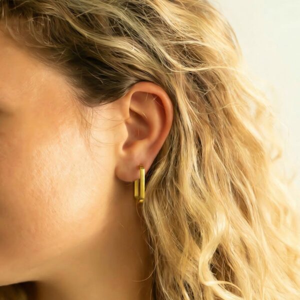 18 Karat Gold PVD Stainless Steel Oval Square Tube Hoop Earrings - alternate view 2