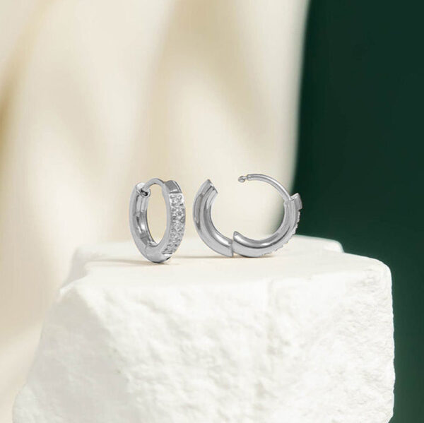 Stainless Steel CZ Huggie Hoop Earrings - alternate view 3